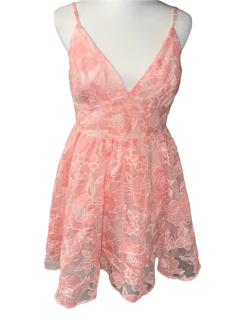 Lulus Floral Feelings Pink Floral Jacquard Babydoll Mini Dress women’s Medium - Picture 1 of 16
